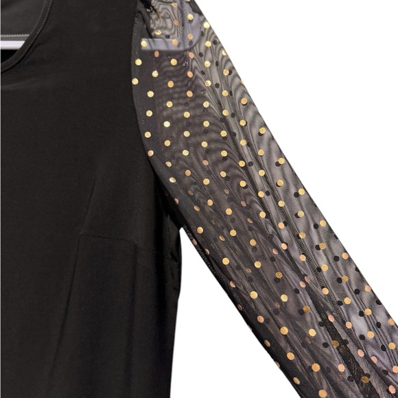 • Anne Klein Blouse Small Black and Gold Sheer Sleeves Formal - Cuffed S… - Picture 7 of 8